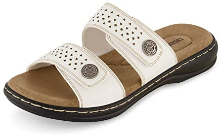 CUSHIONAIRE Betsy Damen Pantolette mit bequemem Fußbett und verstellbaren Riemen + Komfort, Weiß, 39 EU