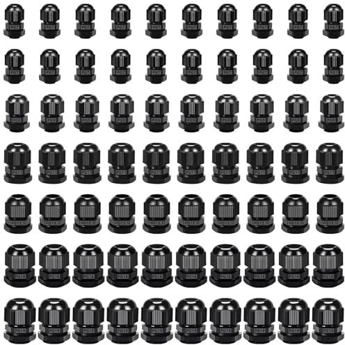 XSHAO 70 Pezzi Pressacavo, 6 Disegni Pressacavo Impermeabile con Controdado per Cavi di Illuminazione Esterna Giardino Domestico e Apparecchi Elettrici (Nero)