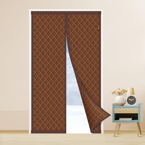MAGZO Thermal Door Curtain 90 X 200cm, Oxford Cloth Magnetic Insulated Door Cover to Keep Warm, Windproof Soundproofing Curtain for Winter, Brown