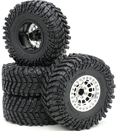 hobbysoul 2.2 Reifen höhe 5,0'' (mit Schaumstoff) & 2.2 Beadlock Räder Felgen Silber für RC Mud Crawler Trail Gen8 Everest Gen 7 Pro/Axial Capra Wraith / TRX4, (4Stück, montiert)