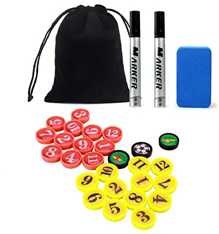 RoseFlower 27 Magnete mit Zahlen, Whiteboard Magnete, Magnete für Magnettafel, Boardmarker mit Magneten, die Fußballspieler darstellen für Whiteboard, Fußball Taktiktafel, Trainer Taktikmappe#1