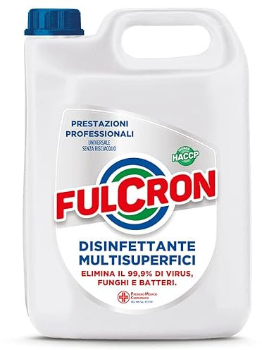 FULCRON Disinfettante Multisuperfici, Detergente Inodore, Elimina il 99,9% di Virus, Funghi e Batteri, 5 Litri