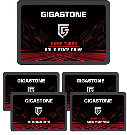 Gigastone SATA SSD internes 128Go (Lot de 5) 2.5 SATA III Interface 3D NAND Disque Dur SSD Disque de Jeu Compatible avec Ordinateurs Portables et Ordinateurs de Bureau 2.5 Pouces 520Mo/s SLC Cache