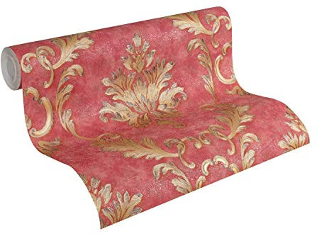 BRICOFLOR Barock Tapete | Rokoko Tapete in Rot | Edle Tapete mit Gold Ornament im Barock Stil | Wohnzimmer und Schlafzimmer Vliestapete mit Nostalgie Design