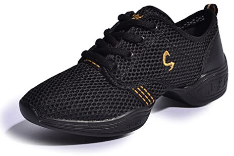 Uhclrr Tanzschuhe Moderne Jazz-Sportschuhe Mit Weichem Boden Aerobic Atmungsaktive Leichte Tanz-Fitness-Sportarten Für Damen(38 EU, Black)