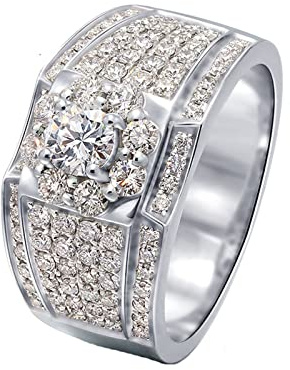 Epinki Echtgold Schmuck Ring 14K/18K Weißgold, Breit Verlobungsring mit Moissanit 0.2ct, Rundschliff, Au750/ Au585 Gold Freundschaftsringe Pärchen Ringe für Herren