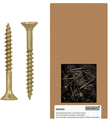 HELPMATE - Viti universali a testa svasata 4,0 x 35 giallo passivato - Confezione da 500 viti per legno con attacco PZ 2 e filettatura parziale - Viti per truciolato per interni ed esterni protetti