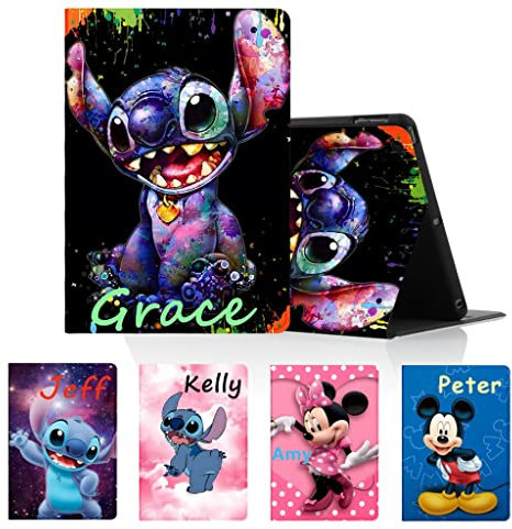 Personalisierte Tablet Hülle für Samsung Galaxy Tab S6 Lite 2022/2020 10,4 Hülle, Personalisiert SchutzHülle Cute Anime Stitch PU Leder Flip Text Individuelle Custom Case