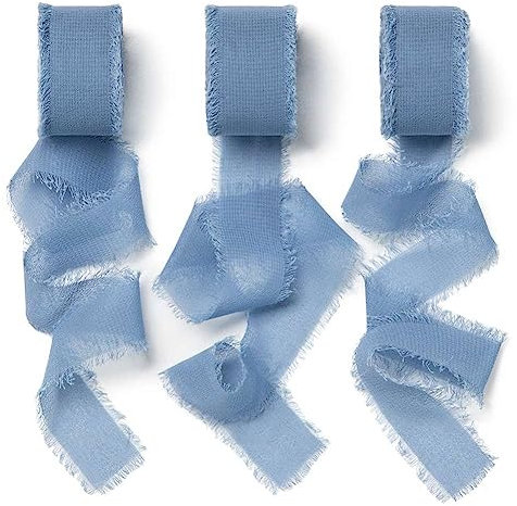 AOKSUNOVA Chiffonband Blau 2,5cm x 18,9m Schleifenband Dunkelblau Geschenkband Chiffon Stoffband Hochzeit