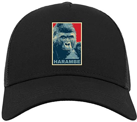 Vote Harambe Funny Meme Pop Art Poster Halbmaschige Trucker-Cap-Baseballmütze aus Baumwolle Schwarz