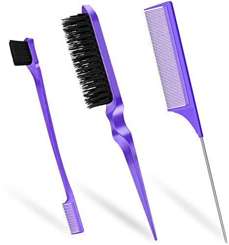 Sularpek 3 Piezas Kit Peine Peinar Cabello,Cepillo de Pelo Esponjoso de,Cepillo de Borde de Boble Cara,Peine de Cola de Rata de Peluqueria Profesional para Salones y Peluquerías(Púrpura)