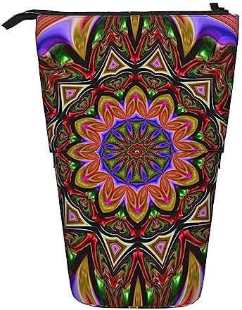 OPSREY Kaleidoskop Drucken Teleskop Bleistift Fall Stifthalter Multifunktions Stehen Bleistift Beutel Für Frauen Männer, Schwarz , Einheitsgröße