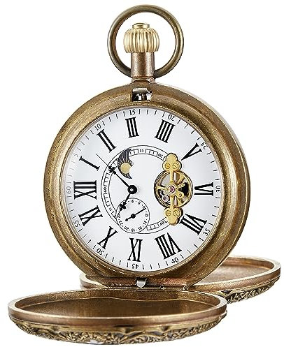 Alwesam Kupfer-Taschenuhr, mechanisches Handaufzugswerk, antike Uhr, Tourbillon-Mechanismus-Uhr, Bronze, Classic