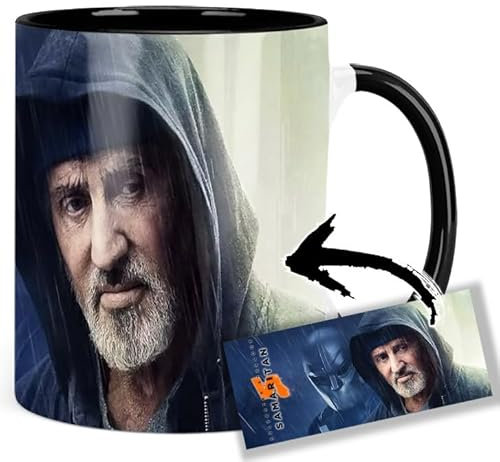 Samaritan Sylvester Stallone Tasse Innen & Henkel Schwarz Keramikbecher Mug