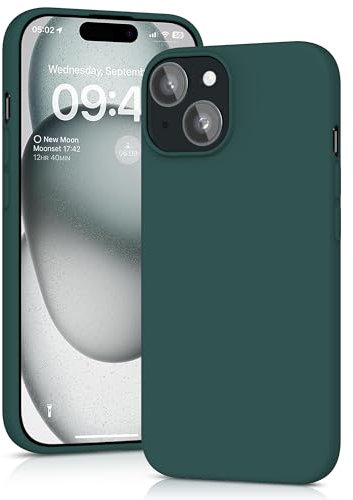 YATWIN Silicone Case for iPhone 15, Soft-Touch, Shockproof, DustProof, Antiskid Full Body Armour Phone Cover for Apple iPhone 15 - Dark Green
