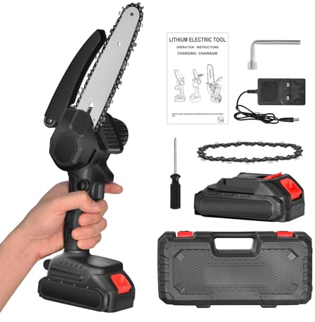 Mini Kettensäge mit Akku 4000mAh, H HOLDPEAK 6 Zoll Mini Säge Elektro und 2 Akku 2000mAh, 5 m/s Akku Kettensäge mit Sicherheitsschloss, Tragbare Kettensäge für Garten, Ast und Holz
