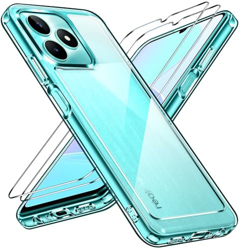 ivoler Anti-Amarillo Clara Funda para Realme C53 / C51 / Realme Note 50 con 2 Piezas Cristal Templado, [Protección Militar] Carcasa Protectora Antigolpes Transparente Anti-Choques Bumper Case