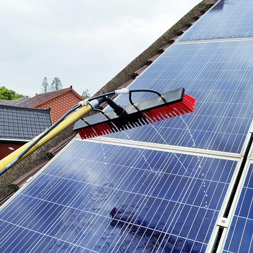 Kit Nettoyage Panneau Solaire PhotovoltaïQues, Brosse Rotative Nettoyage Panneau Solaire, Kit De Lavage pour Perche De Rallonge TéLescopique PulvéRisation d'eau ProlongéE éQuipement