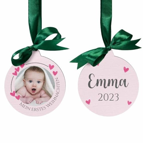 Personalisierte Weihnachtsanhänger für Baby Weihnachten - Foto Weihnachtskugel mit eigenem Bild - Christbaumschmuck für Babys erste Weihnachten - individuelle Christbaumkugel