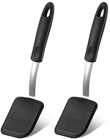 Silicone Cookie Spatula Turner 2 Pack Mini Brownie Spatula Flexible Kitchen Small Silicone Spatulas for Nonstick Cookware Heat Resistant No Scratch Flipper Baking Utensils for Egg Pancake (Black)