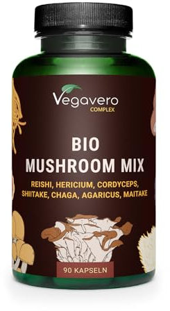 Bio Pilz Komplex | 1300 mg | 7 Extrakte: Reishi, Cordyceps, Shiitake, Chaga, Hericium, Agaricus, Maitake | Mushroom Mix - Beta-Glucane & Polysaccharide | Vegan | Dt. Produktion von Vegavero®