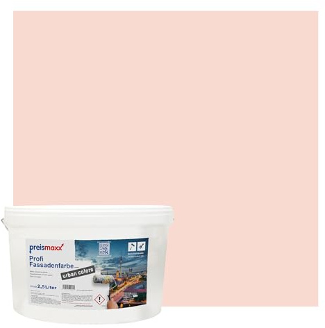 Preismaxx Profi Fassadenfarbe urban colors, bunte Außenfarbe, rosa, rose 2,5L, matte, wasserabweisende Aussen-Dispersion, hohe Wasserdampfdurchlässigkeit