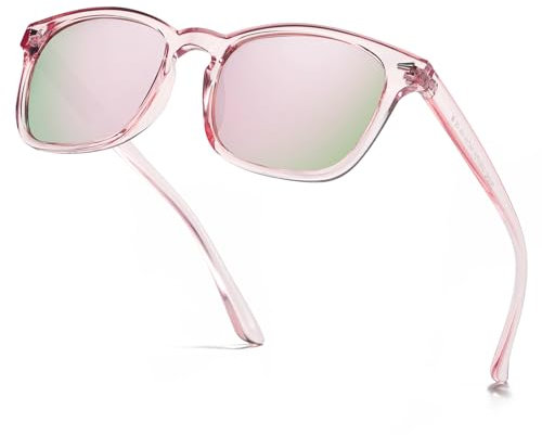 D Lolylad Occhiali da sole polarizzati da uomo e donna, stile retrò, con lenti di protezione UV400, rosa, Medium