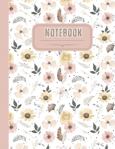 Notebooks with note-boxes : Seamless Flowers-(Daisy Rose Mix), Wide lined Paperback, 8.5x11 inch, 100 Sheets, For College, Students, School, Work, ... Note-Boxes to highlight important details