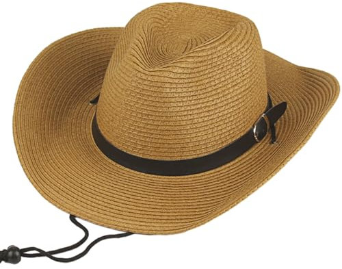 Straw Cowboy Hat for Women Men Womens Cowboy Hat Classic Western Cowgirl Hat Cowboy Hat Women with Belt Sun Hats with Wide Brim Vintage Style Unisex Fedora Beach Cap for Men Women (Straw, Khaki)