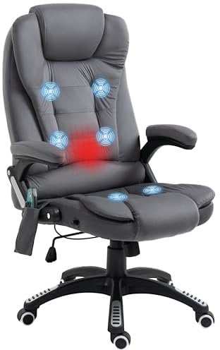 Vinsetto Bürostuhl mit Vibrationsmassage, Ergonomisch Schreibtischstuhl mit Heiz-, Liegefunktion, Höhenverstellbar Chefsessel mit Fernbedienung, Seitentasche, Leinenoptik, Dunkelgrau