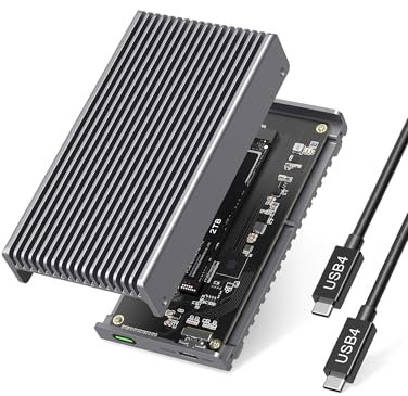 GEWOKLIY Lüfterlos 40 Gbps M.2 SSD Gehäuse, Aluminium NVMe Gehäuse für Thunerbolt 4/3, USB4 M.2 SSD Gehäuse für PCIe Gen4 Fits 2280/2260/2242/2230mm M B+M Key