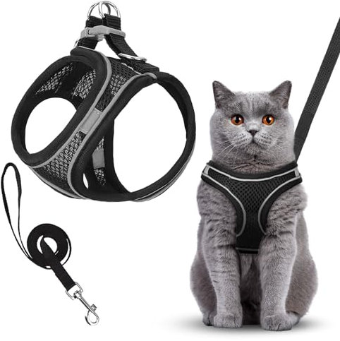 Juego de Arnés y Correa para Gatos, Duradero Malla Suave Ajustable Arnes Gato, Arnes Gatos Antiescape con Cuerda de Tracción Telescópica para Exteriores (XXS)
