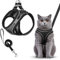 Juego de Arnés y Correa para Gatos, Duradero Malla Suave Ajustable Arnes Gato, Arnes Gatos Antiescape con Cuerda de Tracción Telescópica para Exteriores (XXS)
