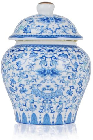 Yunjuhop Bocaux à gingembre en céramique avec couvercle - Décoration pour salon et chambre à coucher - 12,7 cm - Bleu et blanc - Magnolia