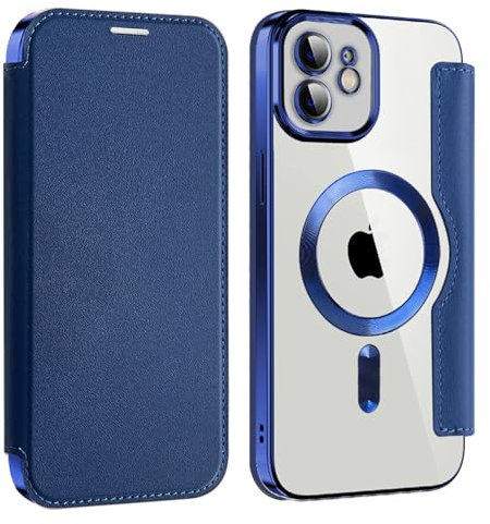 Cover per iPhone 11 Compatibile con MagSafe Custodia Trasparente Magnetica Pelle Portafoglio a Libro Slot Schede Magnetica Supporto Flip Case per iPhone 11 Blu Navy