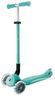 GLOBBER Primo Foldable Plus Lights Roller – Tretroller Kinder ab 3 Jahre - Scooter 120/80 mm - ABEC 5, 3-rädrig mit LED Rollen – höhenverstellbar – dunkelmint-Mint