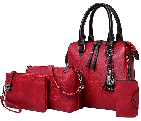 BOTCAM Tragetaschen-Set für Damen, modische Handtaschen, Geldbörse, Tragetasche, Schultertasche, Henkel oben, Satchel-Geldbeutel-Set, 4-teilig Aigner Taschen Damen Groß (RD1, One Size)