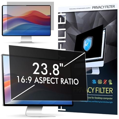 LAMA Blickschutzfolie für 23,8 Zoll Monitor, Blickschutzfilter Sichtschutzfolie Abnehmbarer Sichtschutz Displayschutz, Sichtschutzfilter Privacy Filter, Anti-UV/Anti Blaulicht/Blendschutz (16:9)