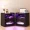 Gurexl Led Nachttisch Set of 2 mit Ladefunktion, Smart Nachtschrank mit 24 Licht Dimmbar, Hochglanz Sideboard mit 2 Schubladen USB Type-C Automatischer Sensor Schlafzimmer Schwarz