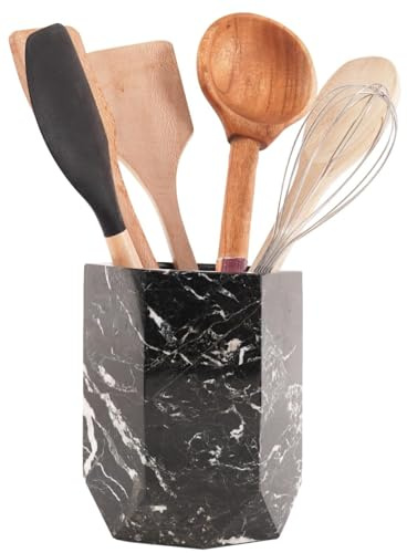 Radicaln Marble Utensil Holder 6.5 Inches Black - Kitchen Utensil Organizer - Spacious & Stylish - Marble Material