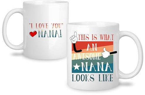 Yufansd Nana Mugs Gifts - Awesome Nana Mugs for Women, Christmas & Birthday Presents - Ceramic Tea & Coffee Cups, 11 oz, White