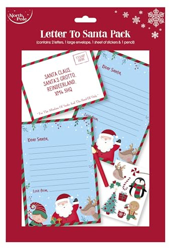 Eurowrap Christmas Letter to Santa Pack - Santa Grotto, Christmas Wish List, Santa Letter, Stocking Filler - Includes 2 Letters, 1 Envelope, 1 Pencil and 1 Sheet of Stickers