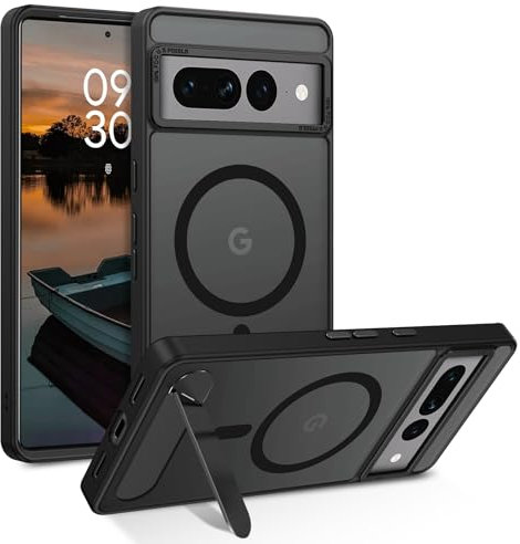 GUAGUA Google Pixel 7 Pro Case with Stand, Magnetic, Foldable Invisible Stand, Translucent Matte Black