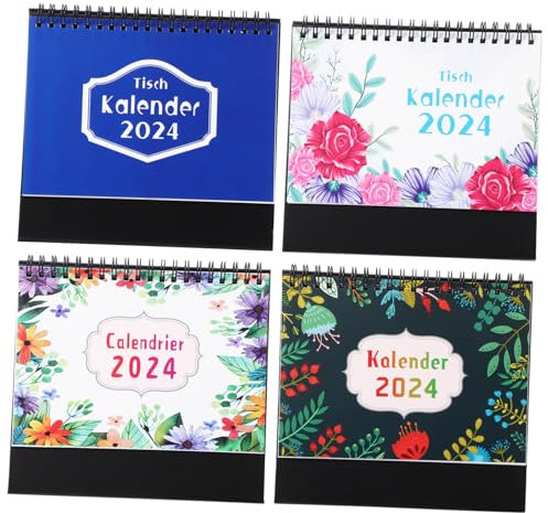 DIYEAH 2024 Deutscher Tischkalender 4er Set Planer Spiralbindung Büro Wohnaccessoire
