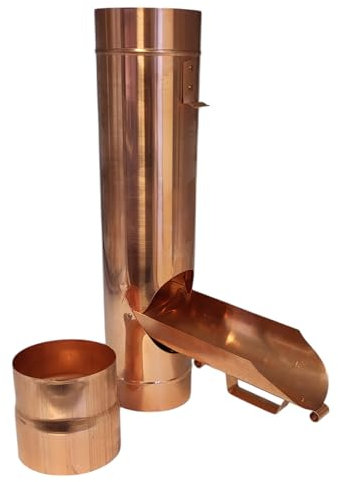 zbs24 Regenrohrklappe 87mm in Kupfer, ohne Laubsieb, konische Bauform für einen mühelosen Einbau, Set 2 mit Muffe zur Montage bei abgeschnittenen Fallrohren