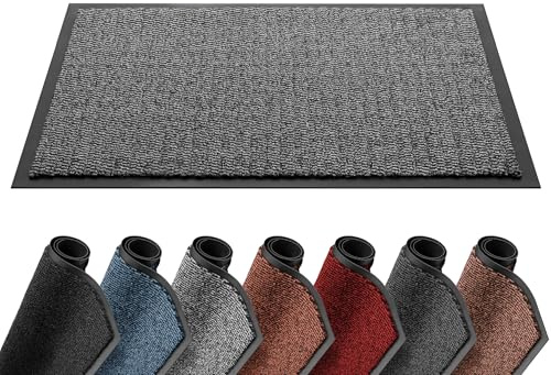 Lexell Door Mat, Indoor Heavy Duty Barrier Mat, Dirt Trapper Entrance Rug, Non Slip Rubber Backing, Super Absorbent Washable Floor Mat for Home, 120cm x 180cm, Grey