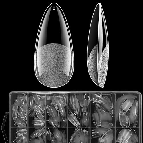 ASENTER 600 Pièces Capsule Americaine Ongle Moyen Amande, Faux Ongles Almond 12 tailles Différentes, Gel x Pose Americaine Ongles Acrylique Ongles Avec Boîte Transparente Capsules Resin