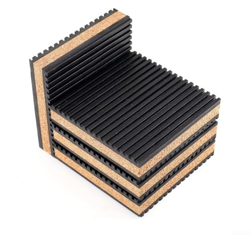 Shock Absorbing Rubber Cork Mats, 4 Pack for Indoor and Outdoor Equipment Stability and Noise Control
