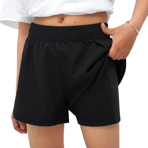 Hill & Sea Girls' Swim Shorts Children's Summer Shorts 2 in 1 with Compression Inner Trousers Elastic and Breathable Multi-Style