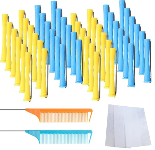 48er Dauerwellen-Wickler-Set: 48x 0,35 Zoll & 0,27 Zoll, 2 Stahlkämme, 60 Papierhüllen – perfekt für kurze & lange Haare. dauerwellen wickler & lockenwickler klein für salongenaues Curling